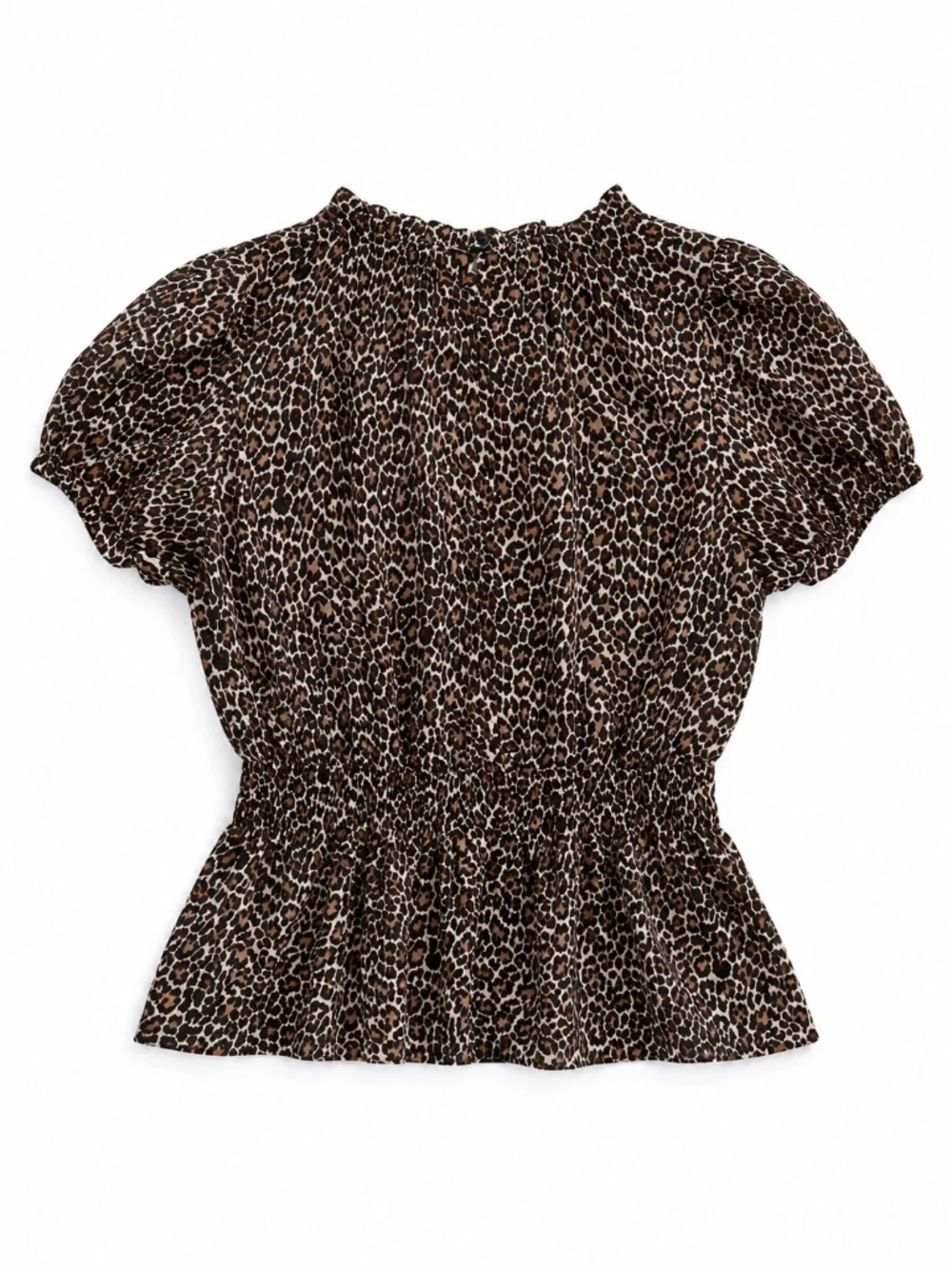 J.Crew Leopard Print Ruffle Neck Peplum Blouse Puff Sleeve Medium 6 8